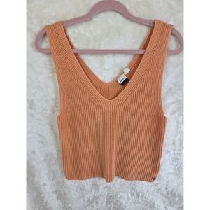 Roxy Women Peach Apricot Ribbed Knit V-Neck Tank Top Sweater Vest Small